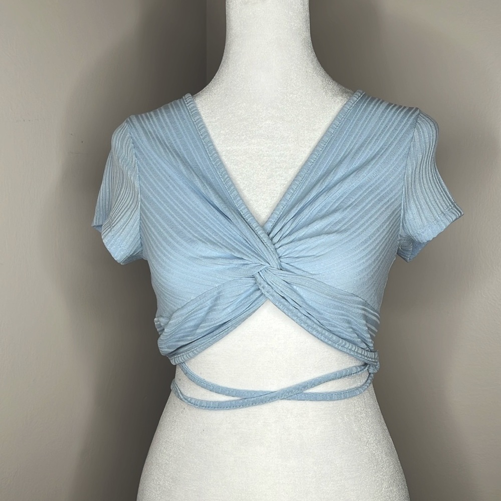 BRAND NEW BABY BLUE RIBBED CROP TOP